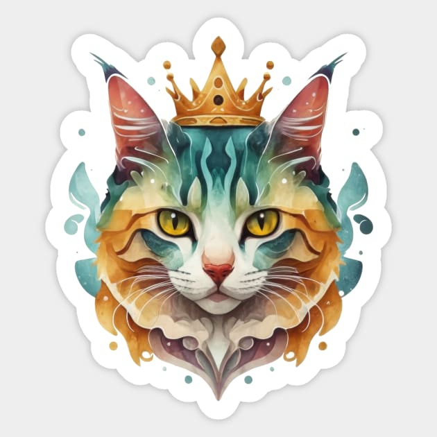Cat head portrait with crown watercolor Sticker by byNIKA